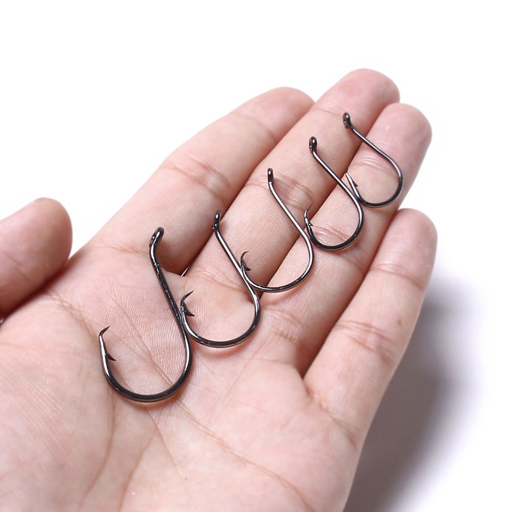 HENGJIA 160PCS Fishing Hooks 6 Size Black High Carbon Steel Jig Hooks With Free Box mata kail