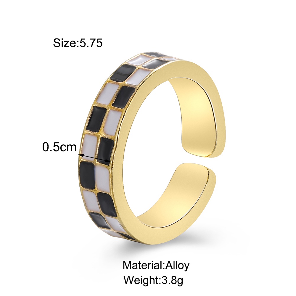 YEEZII Cincin Model Terbuka Desain Papan Catur Warna Hitam Putih Biru Gaya Retro Untuk Wanita