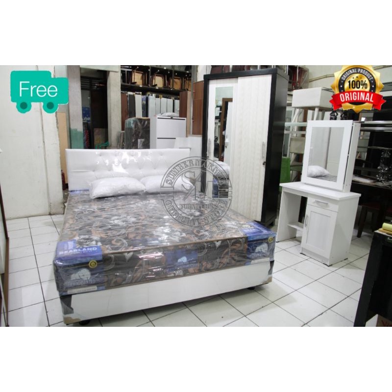 Paket Hemat Set Kasur Spring Bed,Lemari Sliding Bloktik & Meja Rias