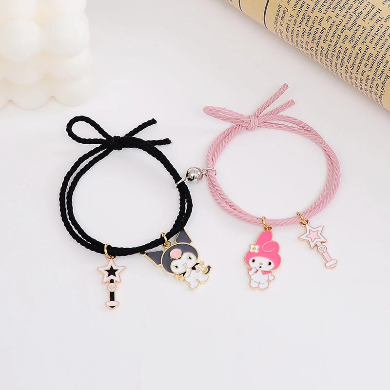 2pcs Gelang Tali Persahabatan Motif Kartun Dengan Magnet Untuk Pasangan