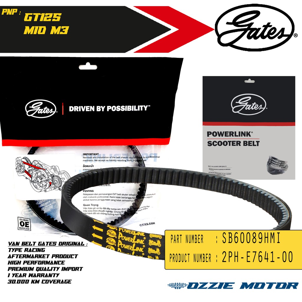 VAN BELT GATES VANBELT V BELT VBELT V-BELT GATES POWERLINK 2PH-E7641-00 | SB60089HMI YAMAHA MIO GT 125, MIO M3 VANBELT RACING 100% ORIGINAL