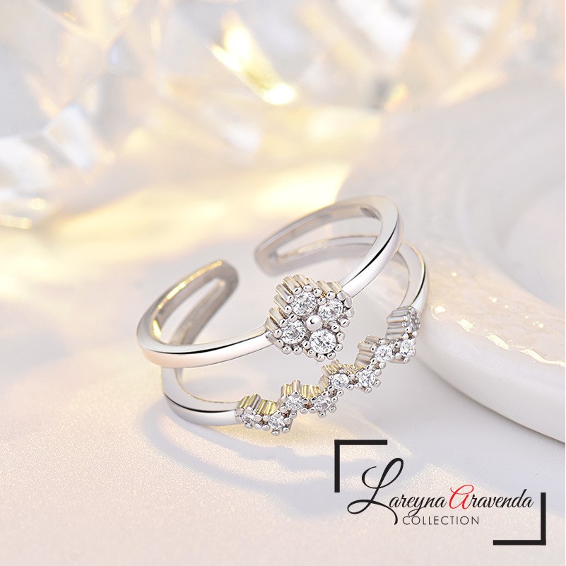 Cincin Silver S925 Wanita Model Kristal Mahkota Bunga CC024