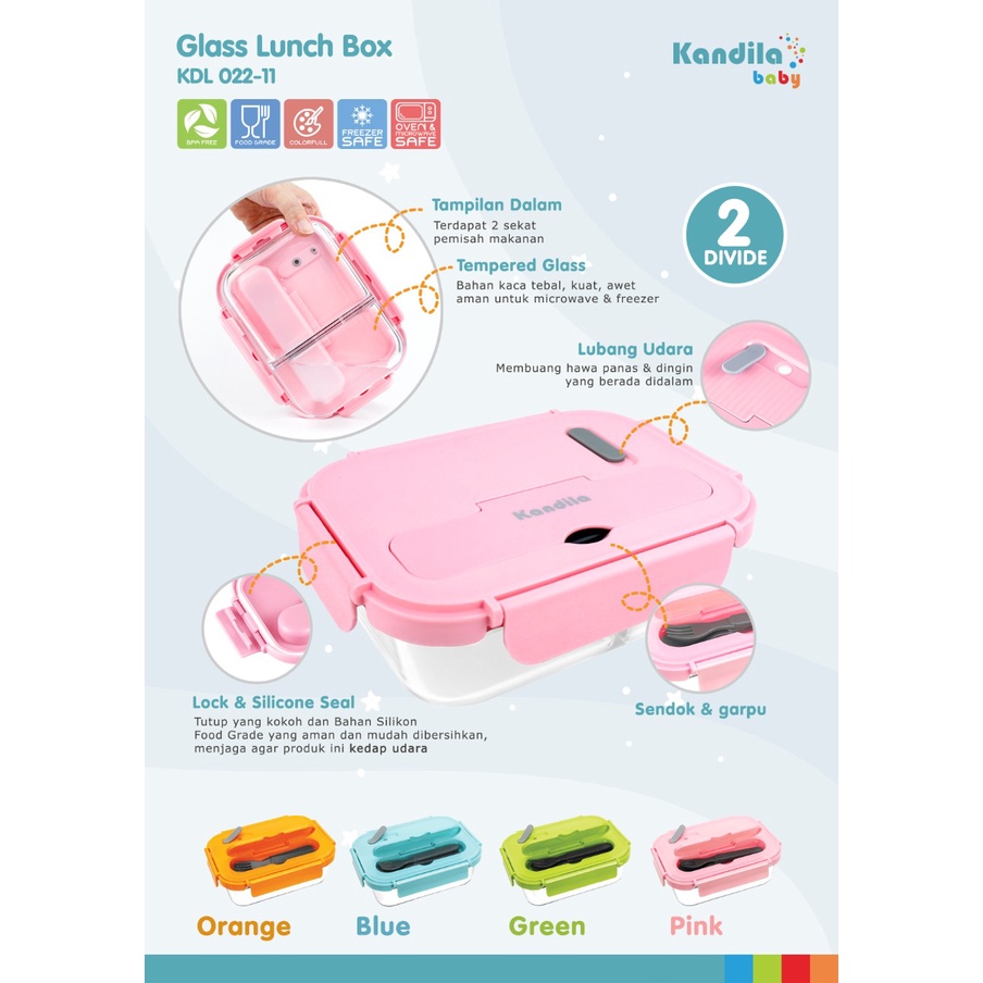 Kandila Baby Glass Lunch Box 2 Divide KDL 022-11