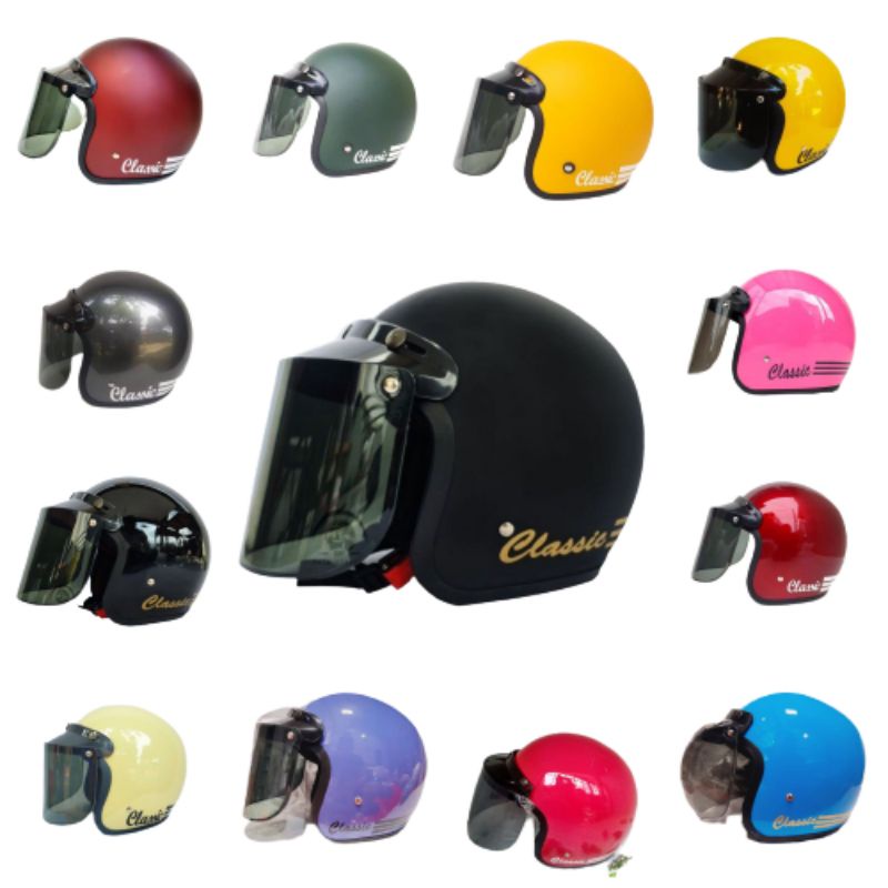 COD HELM BOGO DEWASA CLASIC GARIS  DEWASA POLOS GARIS KACA FLAT DATAR DAN KACA CEMBUNG-1