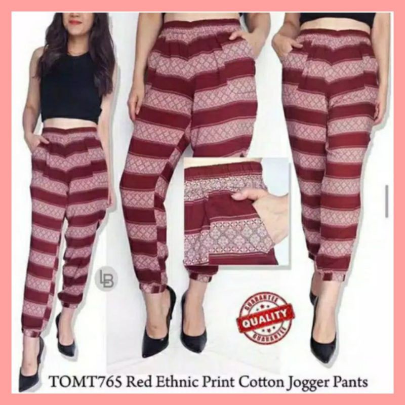 Tom tailor red ethnic print cotton jogger pants