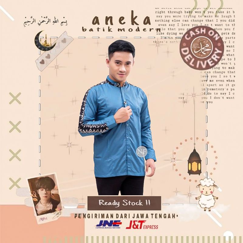 ATASAN BAJU MUSLIM PRIA BAJU KOKO COWOK LENGAN PANJANG SIMPEL BIRU MUDA BIRU LAUT/LANGIT TOSKA M L X