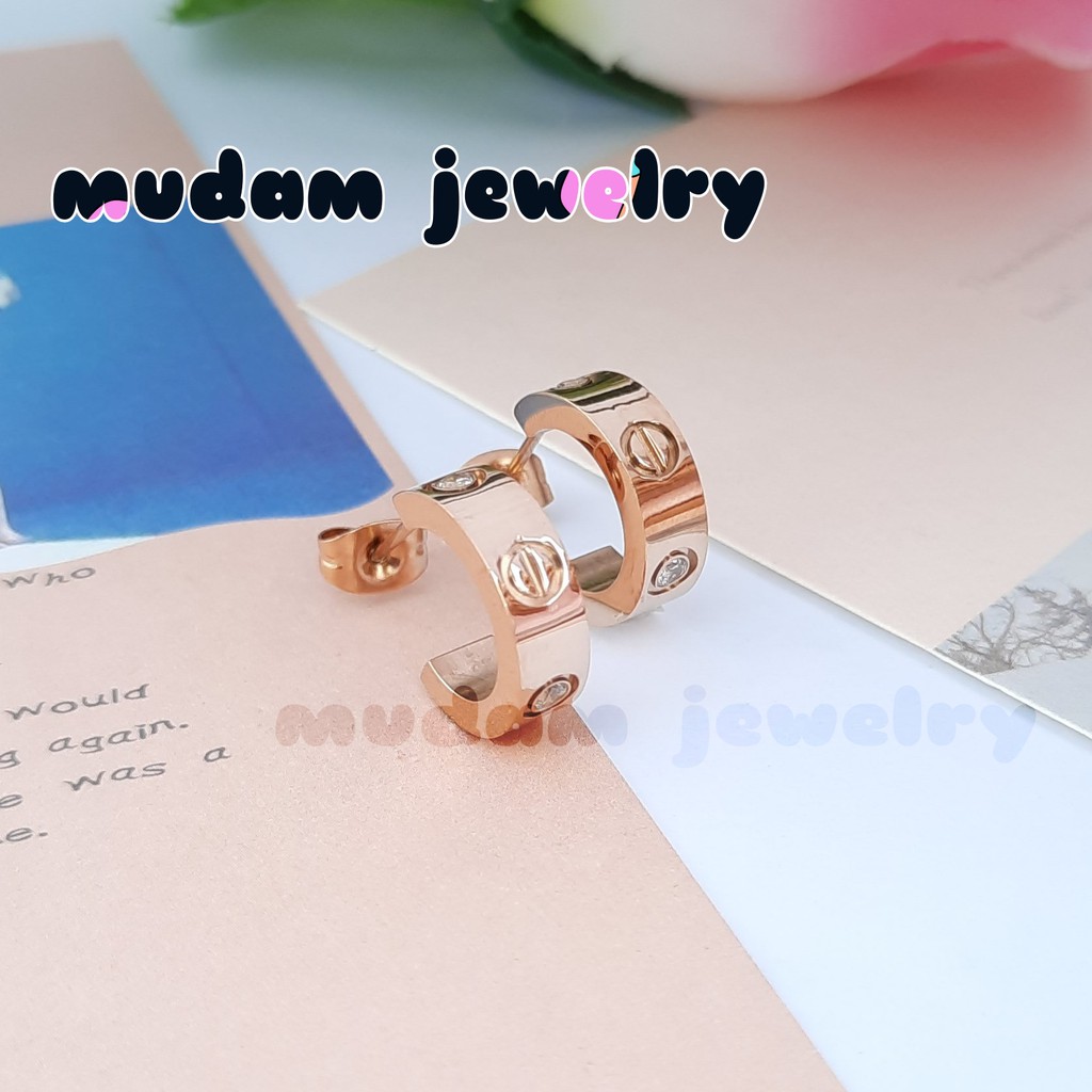 Anting Tusuk Titanium Fashion Korea C4tier Diamonds Warna RoseGold Dan Gold