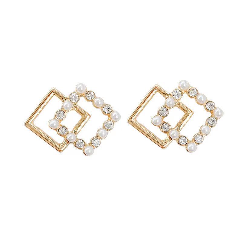 Square pearl stud anting-anting untuk wanita 2021 baru trendi geometris kecil dan sederhana indah mi