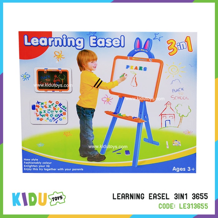 Mainan Anak Papan Tulis Spidol Kapur Belajar Menulis Membaca Menggambar Learning Easel 3 in 1 Kidu Toys