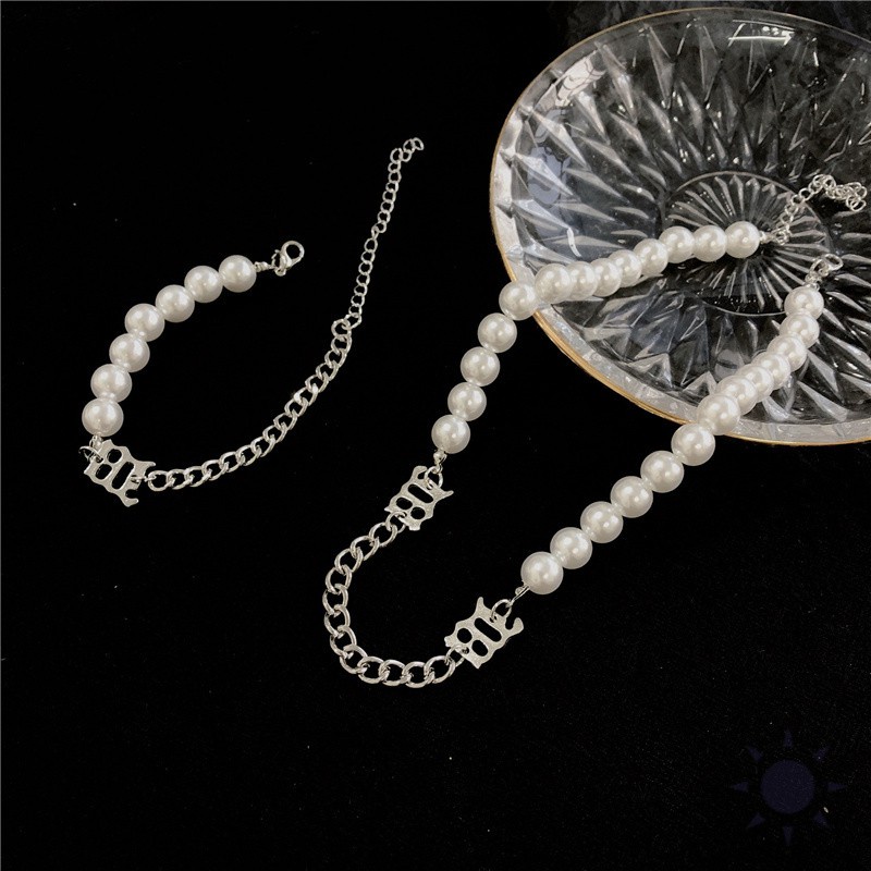 IFYOU Kalung Dan Gelang Mutiara Bentuk Hati Motif Tulisan Gaya Korea Untuk Wanita