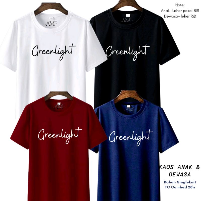 Baju Kaos Anak Cowok 3-12 tahun - Remaja- Dewasa S- 7XL-XXXL Pria Dewasa &quot; GREEN LIGHT &quot; 12warna