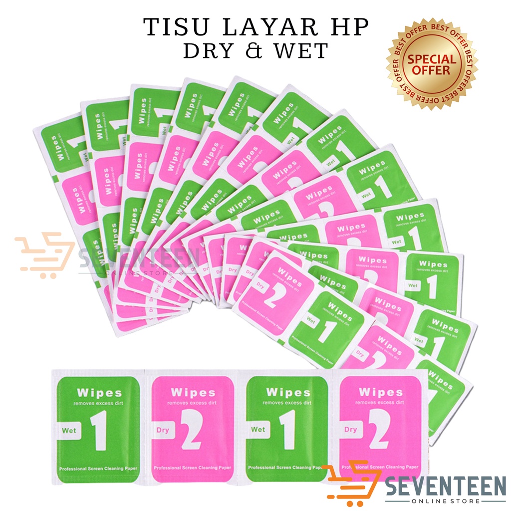 SEVENTEEN TISSUE TEMPERED GLASS PEMBERSIH LAYAR HP BASAH DAN KERING TISU PASANG TEMPERED GLASS TISU ANTI GORES HANDPHONE