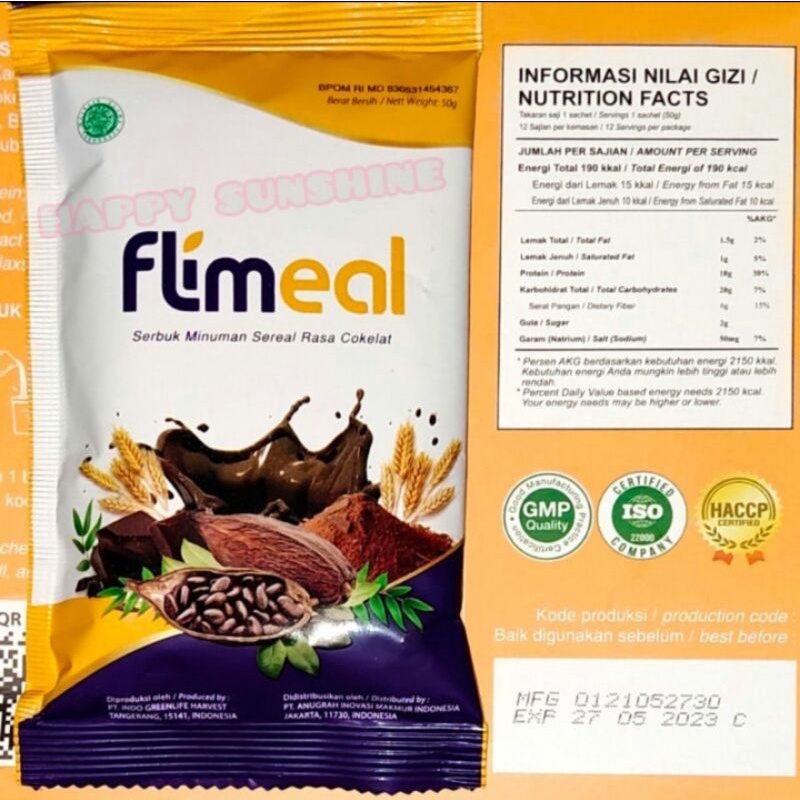 FLIMEAL 1 BOX MEAL REPLACEMENT DIET SEREAL CEREAL SACHET BY FLIMTY