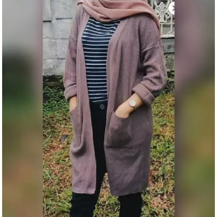 Belle long cardigan/reinara kardin saku rajut