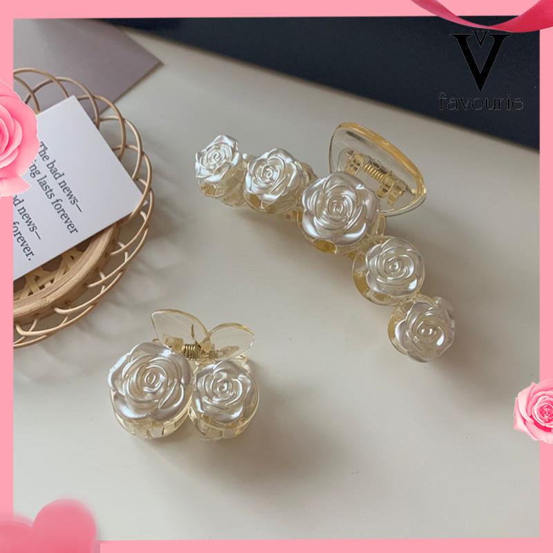 [COD]Klip Camellia Elegan Temperamen Transparan Rose Rambut Klip Manis Hiu Klip-FA