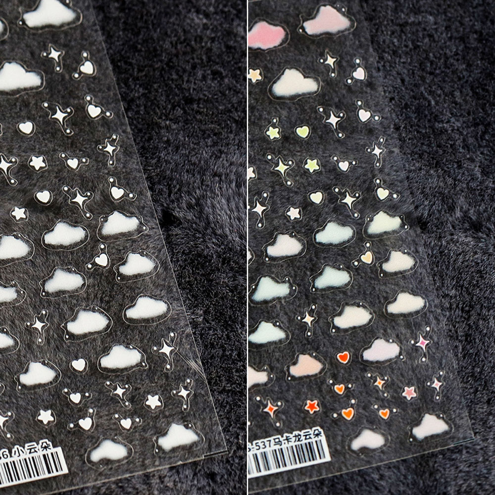 ELEGANT Spring Summer New 3D Nails Sticker Elegant Nail Decoration Nail Foil Decals Heart Salon Thin Transparent Five-pointed Star Japanese Cloud Star Rainbow DIY Nail Art