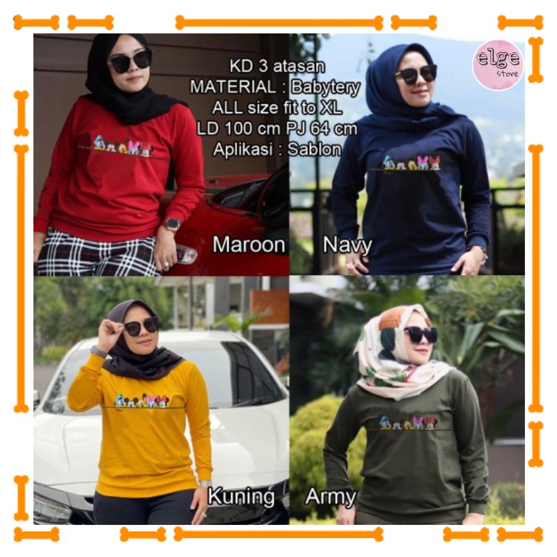 Kaos Atasan Wanita Lengan Panjang Fashion Cewek Remaja Kekinian Motif Disney Elge066