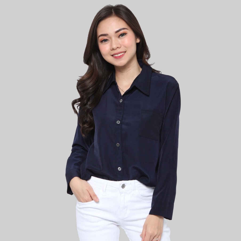 Monellina 0064 Kemeja Oversize Wanita Lengan Panjang Polos-3