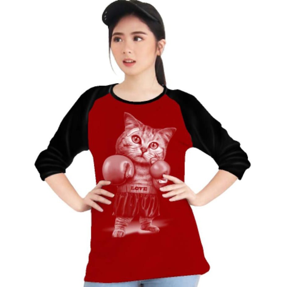 Kaos Raglan (K.BOXING)/Kaos Wanita Lengan 3/4/ Kaos Wanita/ Kaos Cowok/ Kaos Oblong/Misty