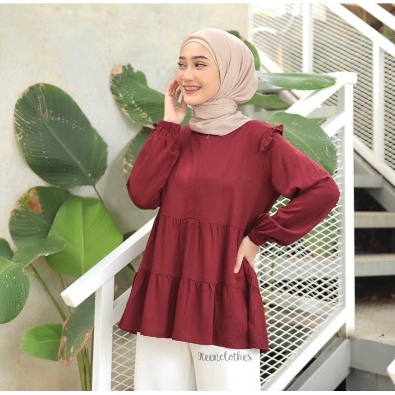 TM 24- COD Kemeja tunik wanita remaja cewek L ld 100 cm panjang murah busui kancing depan