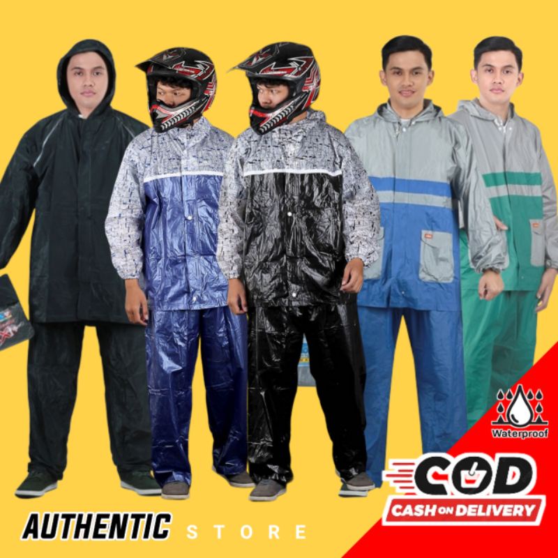 AUTHENTIC Jas Mantel Hujan Motor Setelan Jaket Celana Jaz Ujan Pria Cowok Dewasa Ukuran Besar L fit to XL Anti Rembes Tebal Anti Jebol Kuat Keren Rain Coat Berkualitas