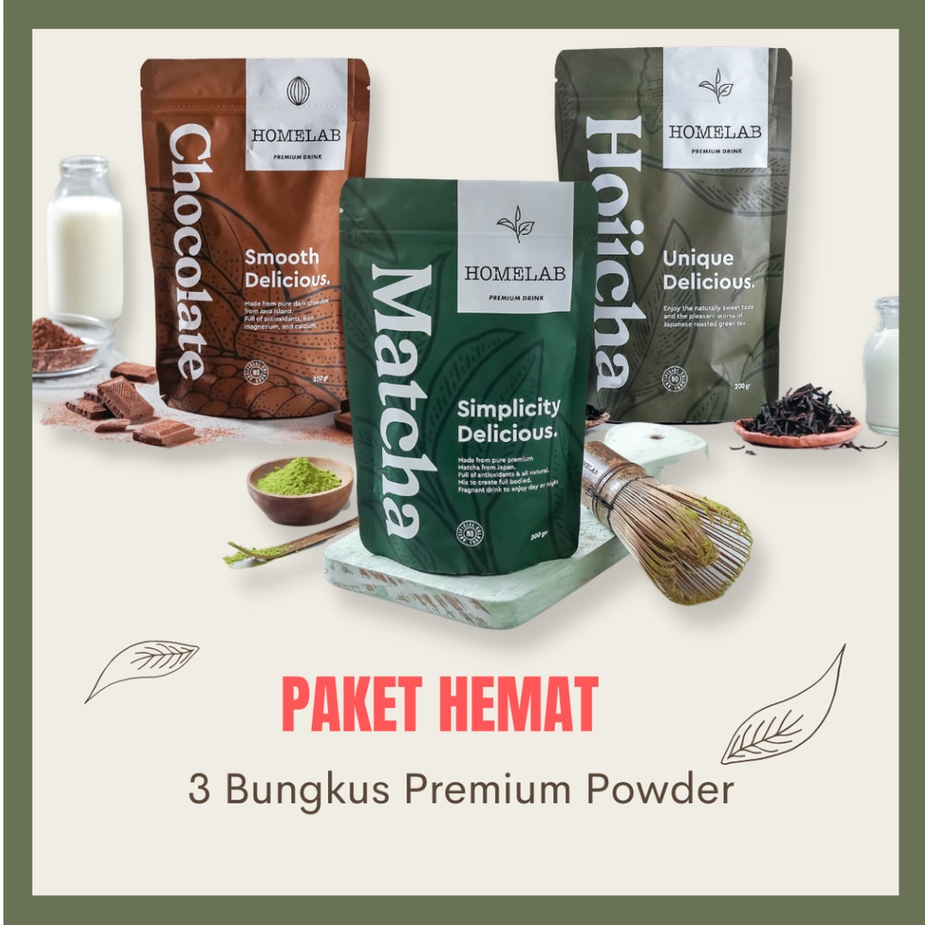 

Homelab Paket Bubuk Matcha / Chocolate / Hojicha (3 Bungkus Bisa Campur)