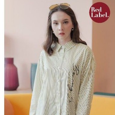 Benang Jarum Yellow Striped Printed Logo Shirt