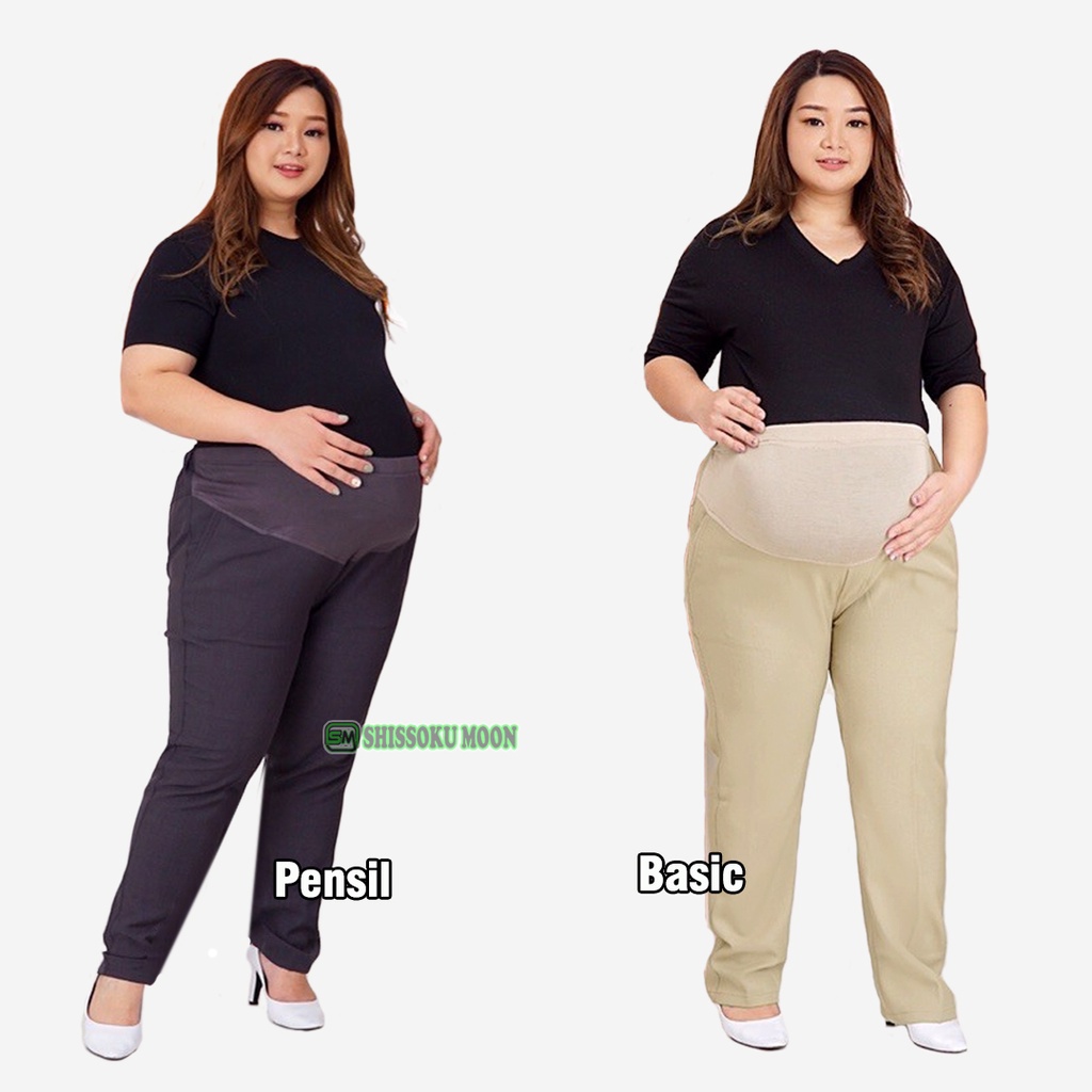 Celana Hamil Kerja Kantor Big Size Jumbo Bahan Safari Tebal - Maternity Pants