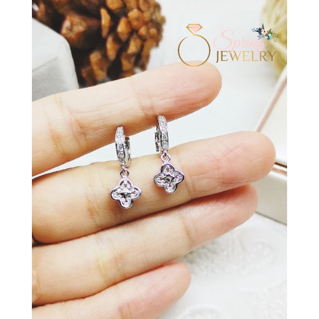 Anting Perak Wanita Jepit Listring Bunga LV Silver 925 Asli Lapis Emas Putih