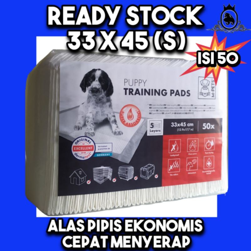 Mpets training pad / under pad / pee pad / toilet pad / alas pipis / perlak anjing 33x45 cm isi 50