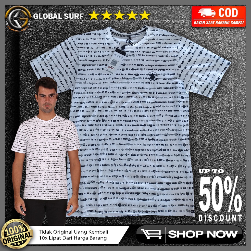 Kaos Volcom Original Warna Putih Motif Print Abstrak Baju Kasual Prian Kekinian Tulisan Depan Surf