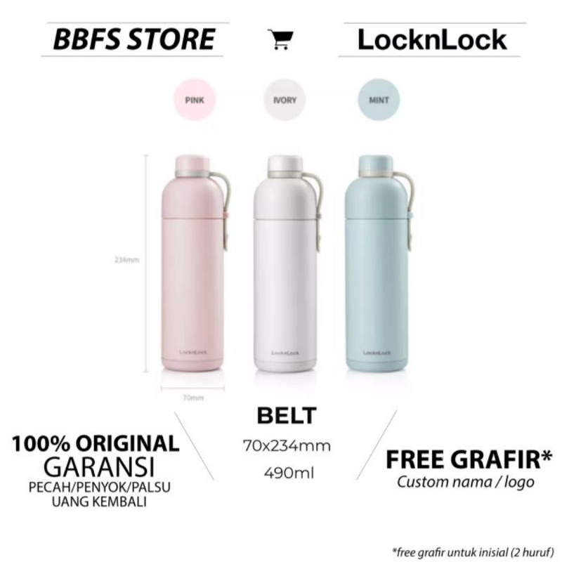 Lock n Lock Belt Bottle Tumbler Korea Pastel 490ml Lock&amp;Lock Tumbler Lucu Custom LHC4267