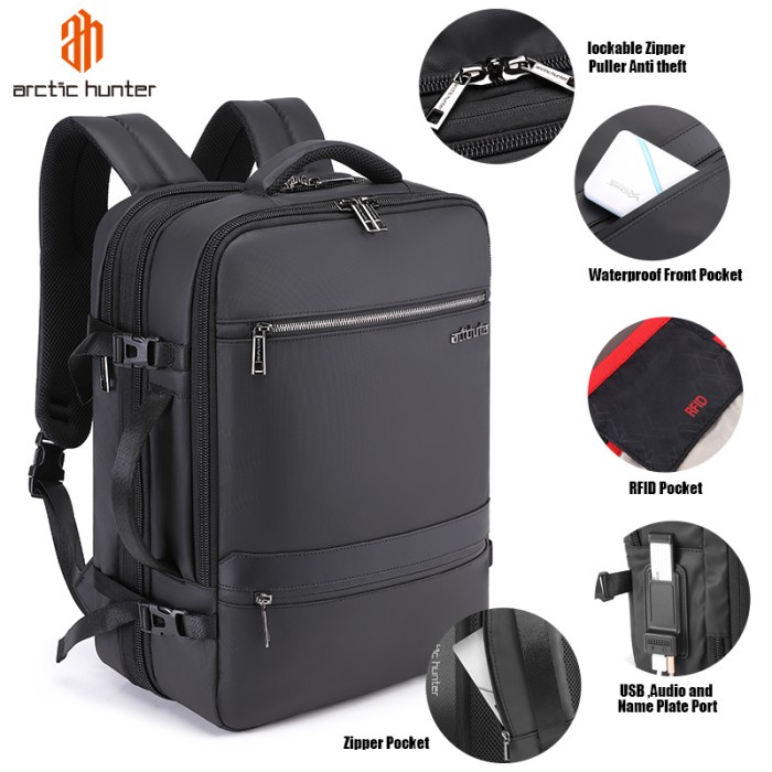 B00350 Tas Arctic Hunter Pria Ransel Laptop 17&quot; USB Expandable RFID