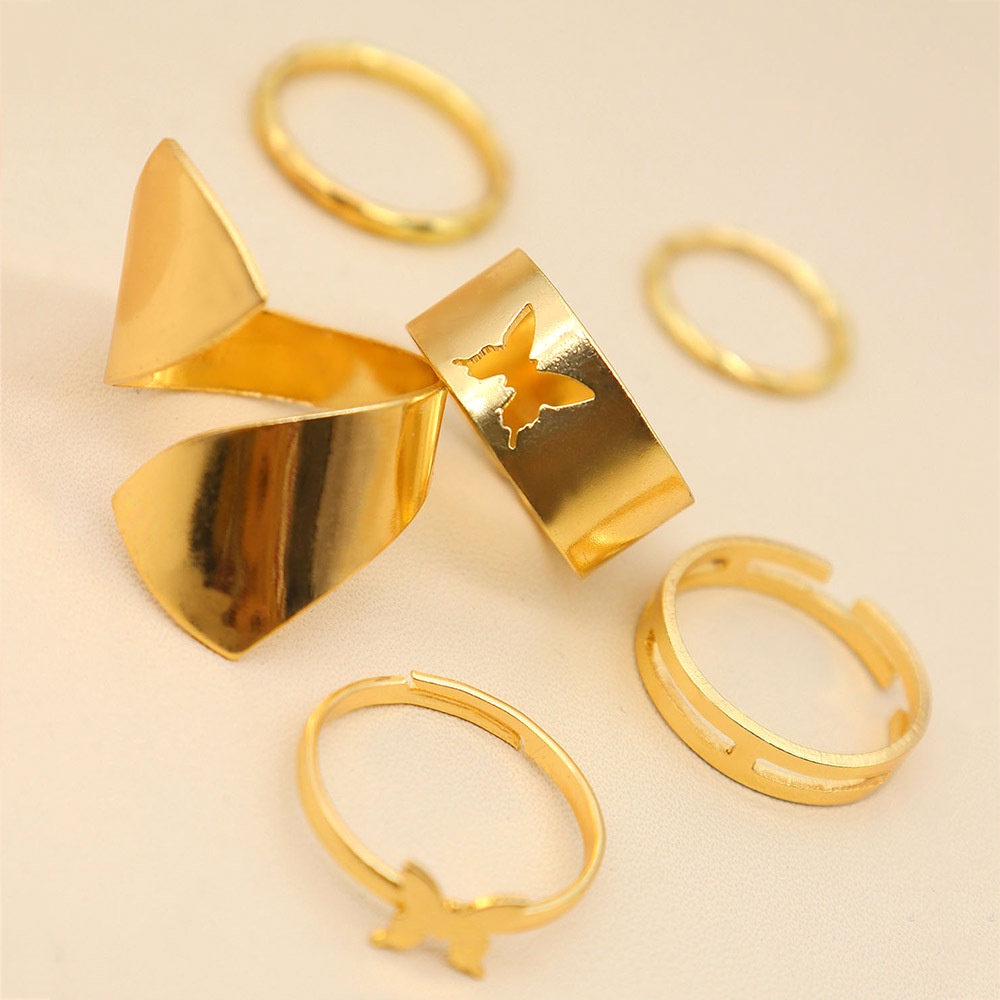 6pcs / Set Cincin Knuckle Model Terbuka Desain Kupu-Kupu Irregular Gaya Eropa Amerika