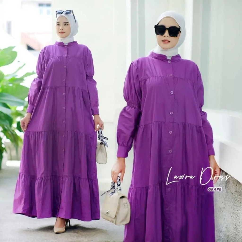 Laura Dress / Long Dress Wanita Terbaru 2022 / Dress Muslim Katun Rayon Polos Terlaris / GOM