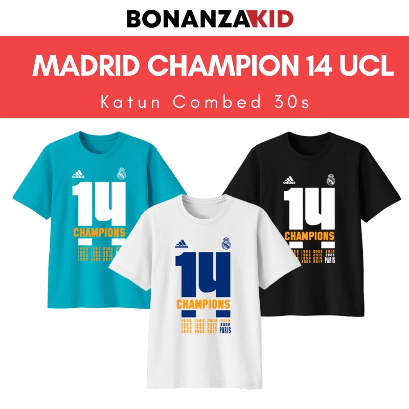 Kaos Read Madrid Juara Champion 14 UCL Baju Bola Bahan Katun Combed30s