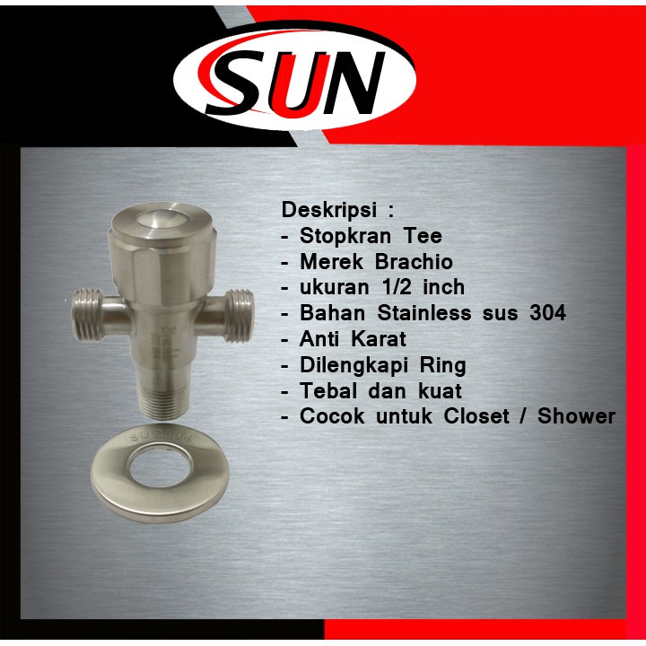 Stop Kran Cabang Tee Closet Jet Shower Stainless Sus 304 Kamar Mandi