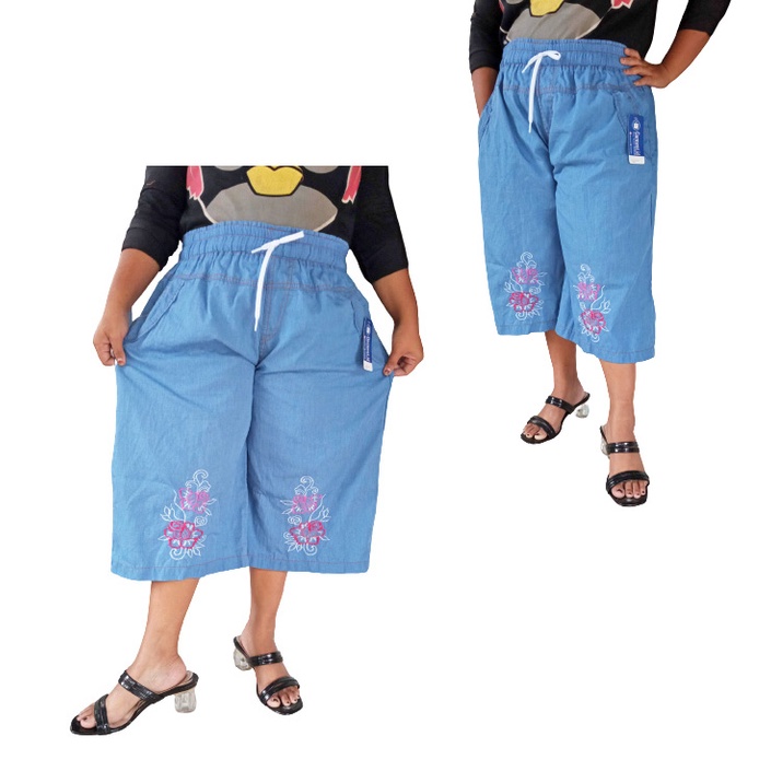 Kulot 7/8 Soft Jeans Premium Ukuran All size Dan Jumbo Motif Bordir Bisa Bayar Dirumah