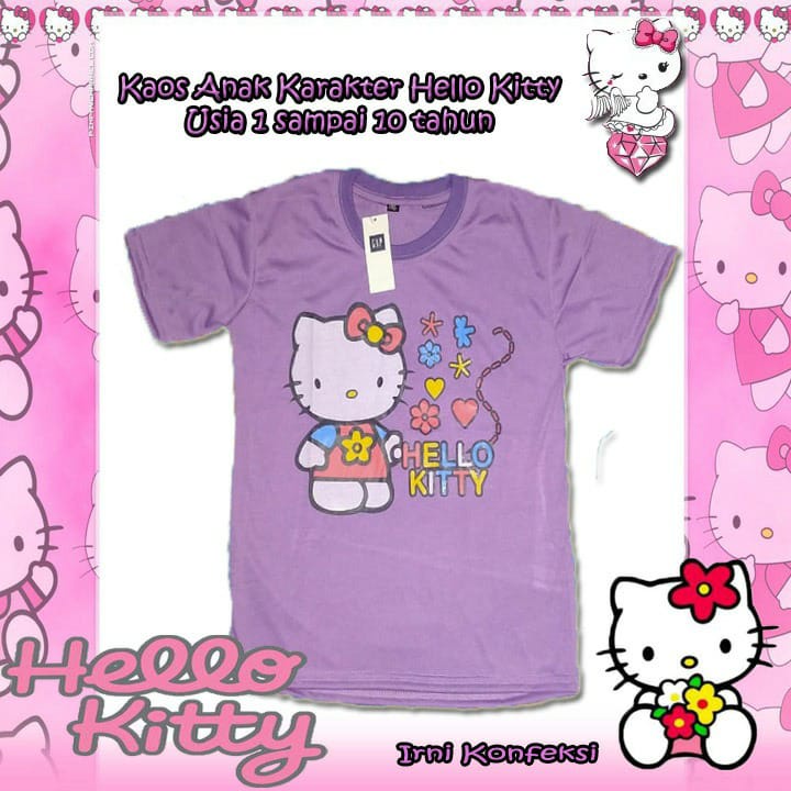 KAOS ANAK PEREMPUAN HELLO KITTY UMUR 1-2-3-4-5-6-7-8-9-10-11-12 //ATASAN BAJU ANAK PEREMPUAN // MOTIF HELLO KITTY