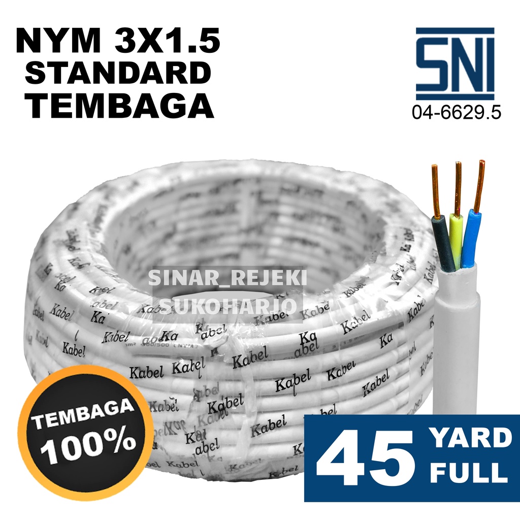 Kabel Listrik NYM SNI Tembaga 3x1,5 ROLL 45 YARD FULL 3x1.5 Kabel NYM Tembaga Asli