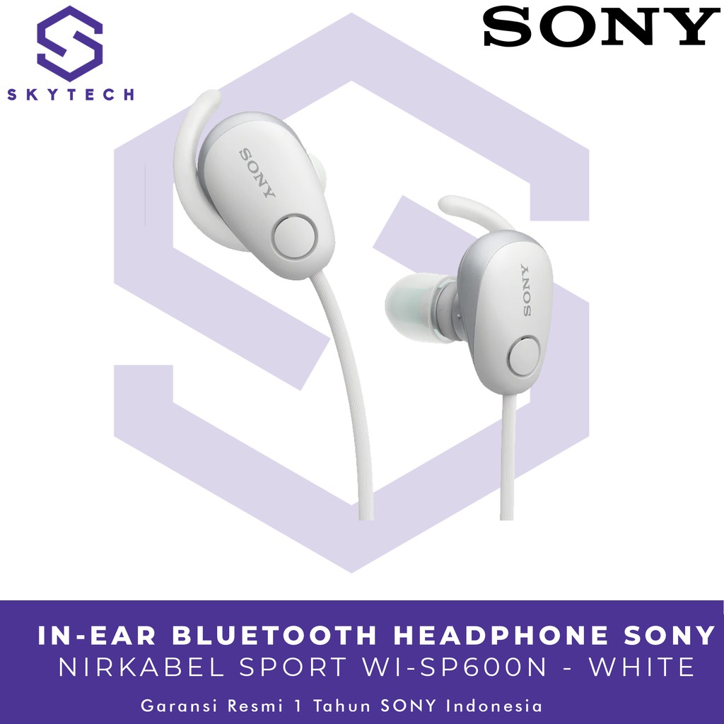 EARPHONE BLUETOOTH SONY WI SP600N WHITE ORIGINAL GARANSI RESMI