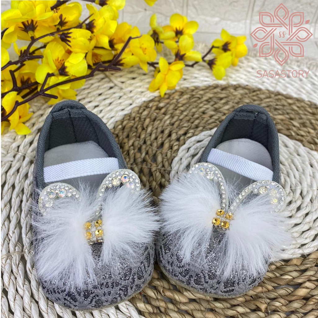 SEPATU PREWALKER BABY BAYI BULU BROKAT PESTA ANAK 0-12 BULAN FP16