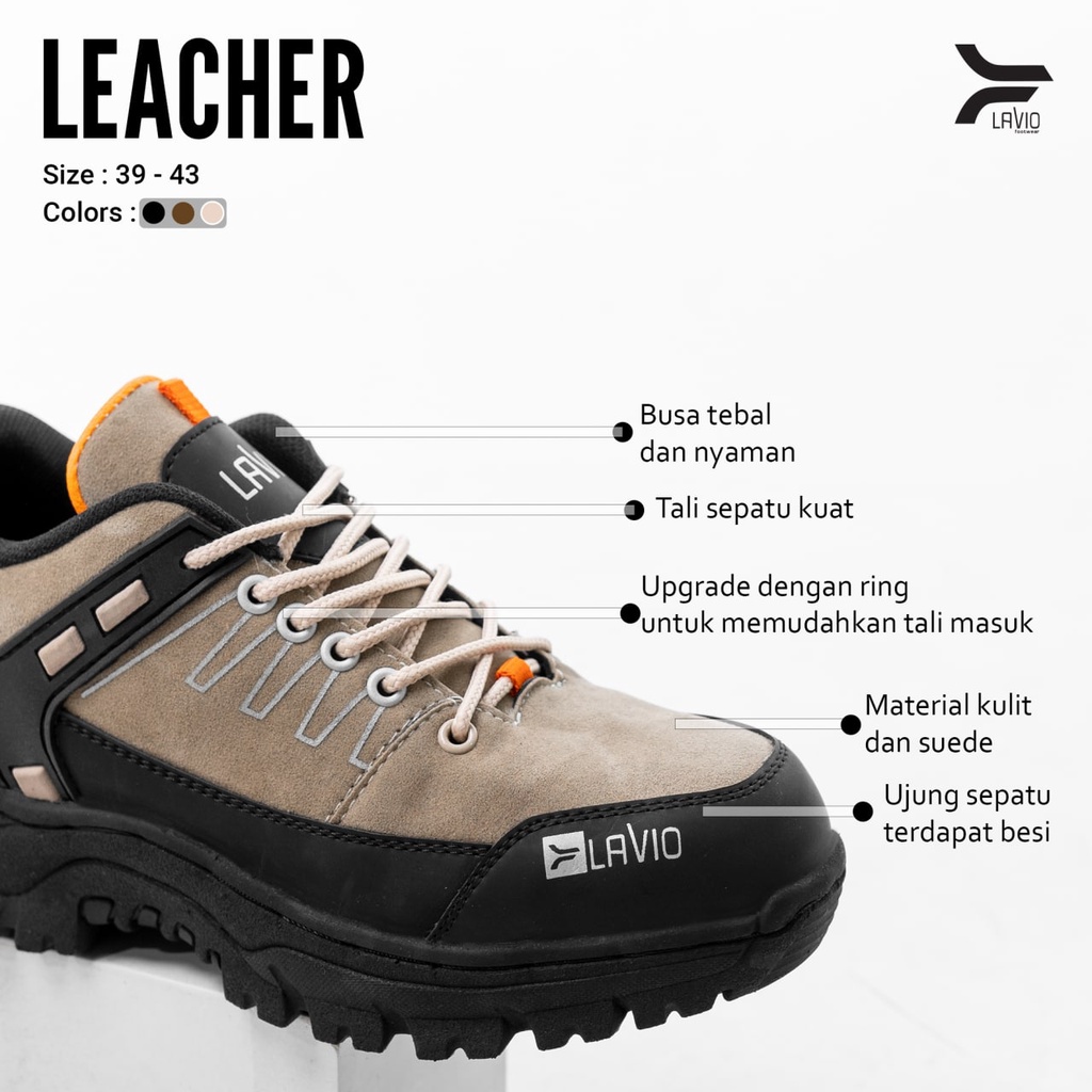 Leacer Lavio Sepatu Safety Boot Ujung Besi Outdoor Hiking Kerja Lapangan Proyek Sefty Shoes Cowok Sol Karet Anti Slip Spatu Gunung Pria Hikking