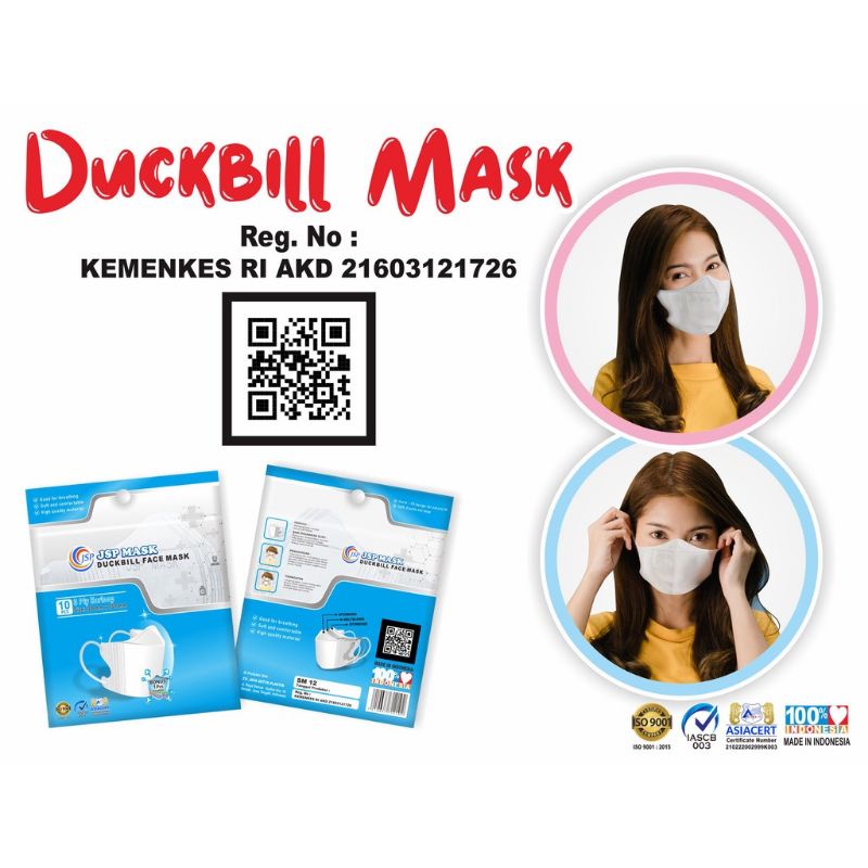 JSP masker duckbill 3 ply earloop 1 pack isi 10 pcs free 1 konektor