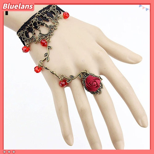 Gelang Cincin Rantai Harness Bahan Lace Motif Bunga Gaya Retro Gothic Untuk Wanita