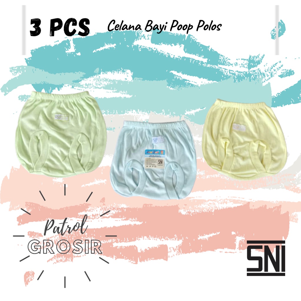 3 PCS Celana Bayi Poop Polos | SNI | New Born