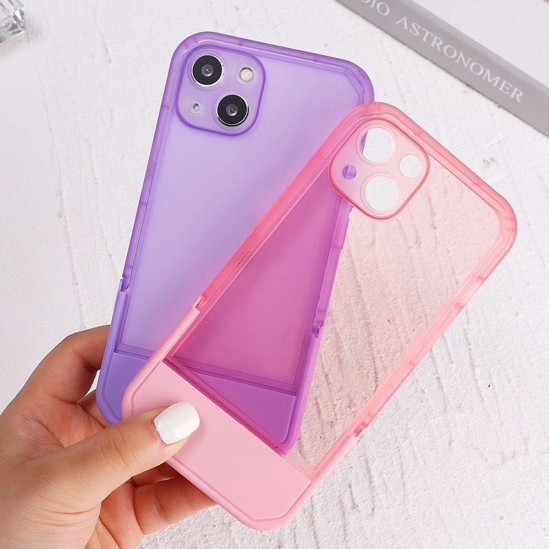 Soft Case TPU Transparan Anti Gores Tahan Lama Warna Acak Dengan Bracket Untuk IPhone 13 Pro Max