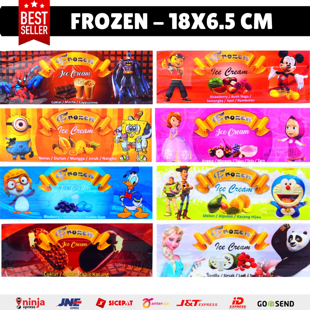 

BUNGKUS PLASTIK ES KRIM STIK FROZEN / PLASTIK ES LILIN KARAKTER/ ES KRIM / BUBUK ES KRIM