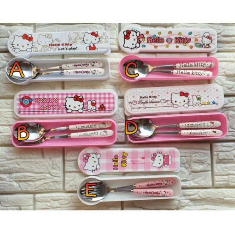 set sendok garpu hello kitty  stainless gagang keramik 20cm
