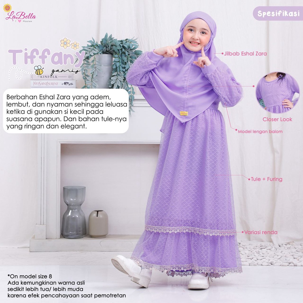 Labella TIFFANY Gamis Dress Tutu Anak Perempuan Set Jilbab Umur 3 4 5 6 7 8 9 10 11 12 13 Tahun
